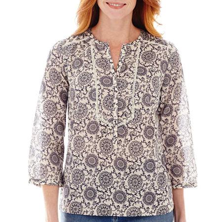 St. John's Bay 3/4-sleeve Print Peasant Top
