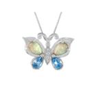 Womens Lab-created Opal, Genuine Swiss Blue Topaz, And Lab-created White Sapphire Sterling Silver Butterfly Pendant Necklace