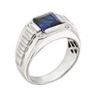 Mens Sterling Silver Sapphire Ring