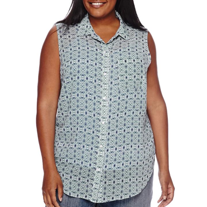 Liz Claiborne Sleeveless Button Front Blouse - Plus
