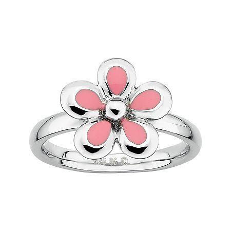 Personally Stackable Sterling Silver Pink Flower Stackable Ring