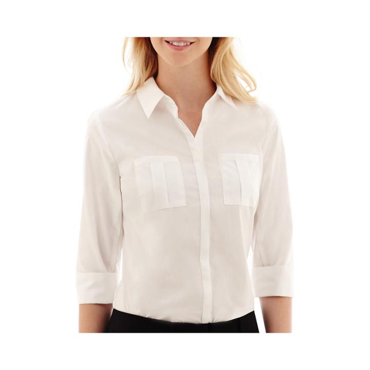 Worthington 3/4-sleeve Button-front Oxford Shirt