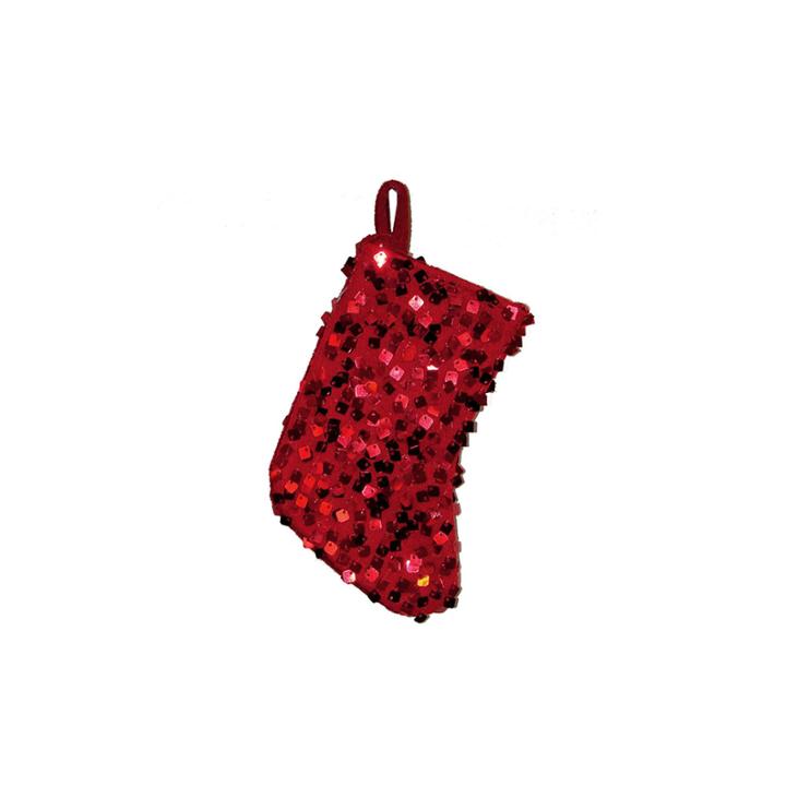 8 Shiny Metallic Red Sequined Mini Christmas Stocking