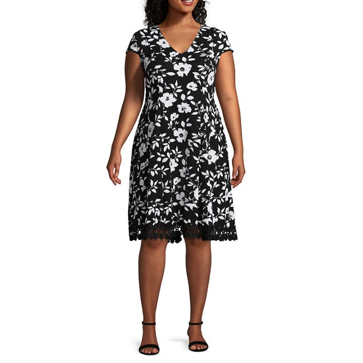 Studio 1 Short Sleeve Floral Fit & Flare Dress - Plus