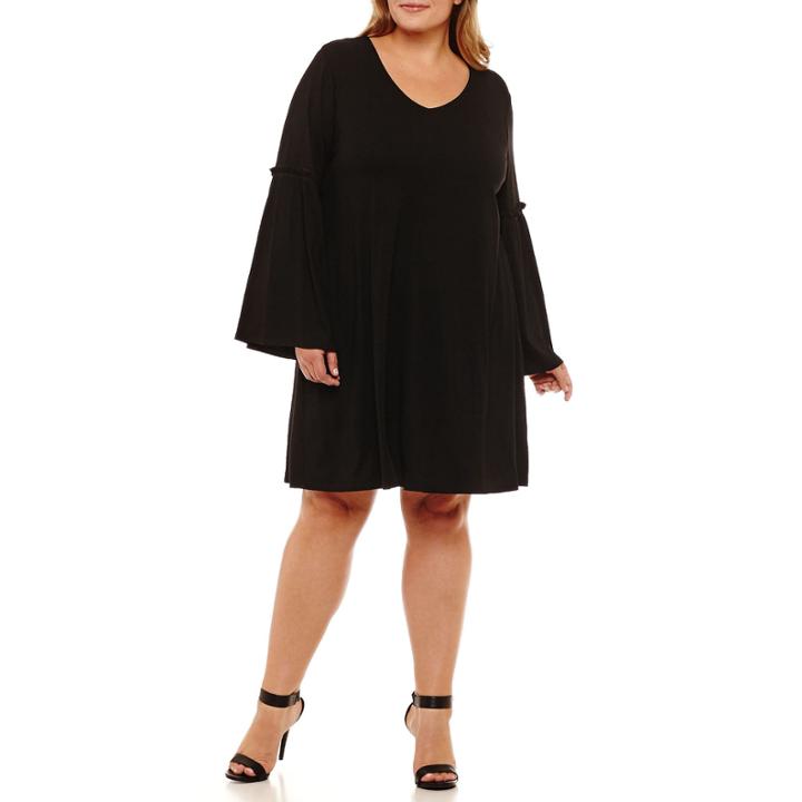 Boutique +long Bell Sleeve Shift Dress-plus
