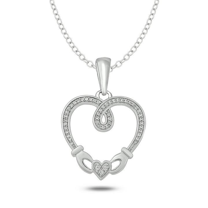 Womens 1/6 Ct. T.w. White Diamond Sterling Silver Heart Pendant Necklace