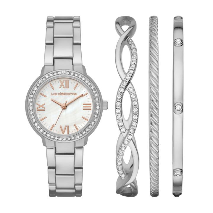 Liz Claiborne Womens Silver Tone 4-pc. Watch Boxed Set-lc9050