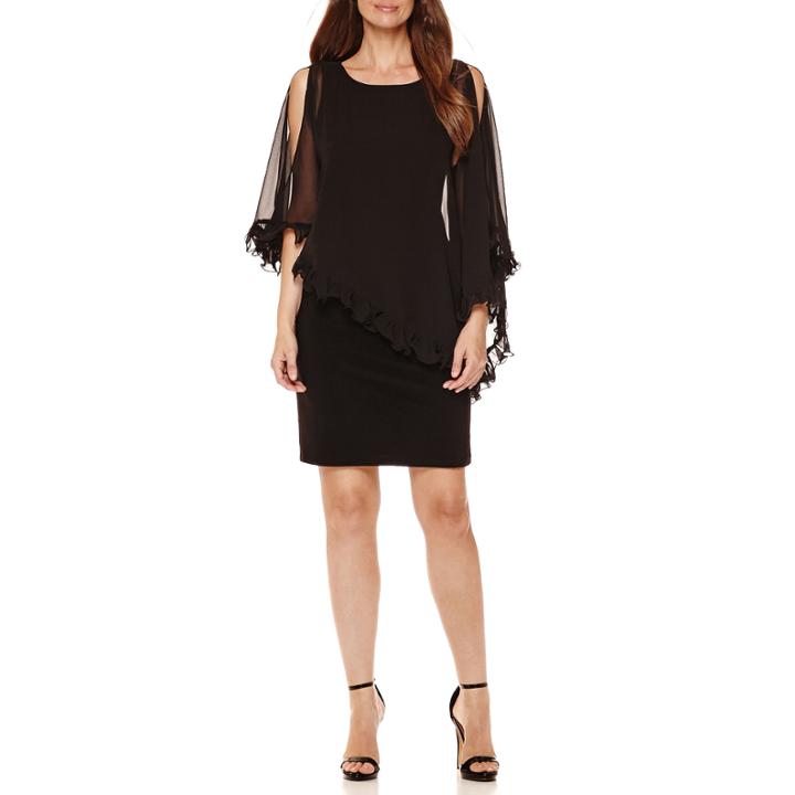 Scarlett Sleeveless Ruffle-trim Cape Dress