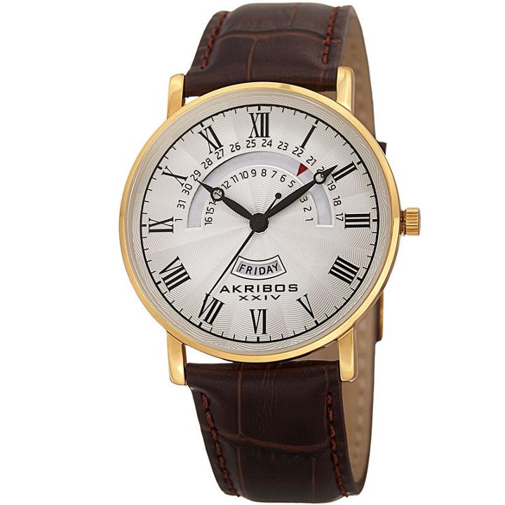 Akribos Xxiv Mens Brown Strap Watch-a-898yg