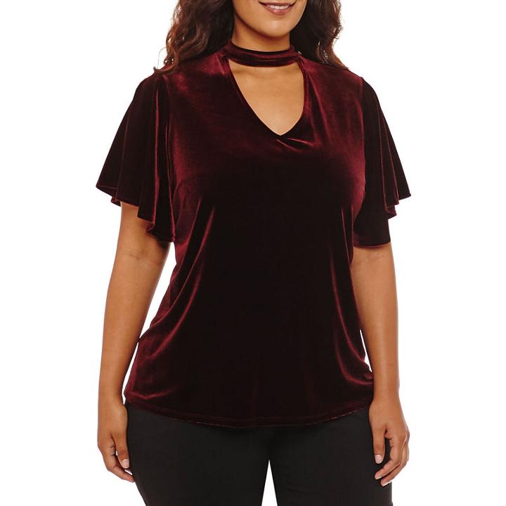 Worthington Short Sleeve Mock Neck Knit Blouse - Plus