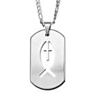 Inox Jewelry Mens Stainless Steel Ichthus Dog Tag Pendant Necklace