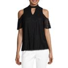 By & By Short Sleeve High Neck Lace Blouse-juniors