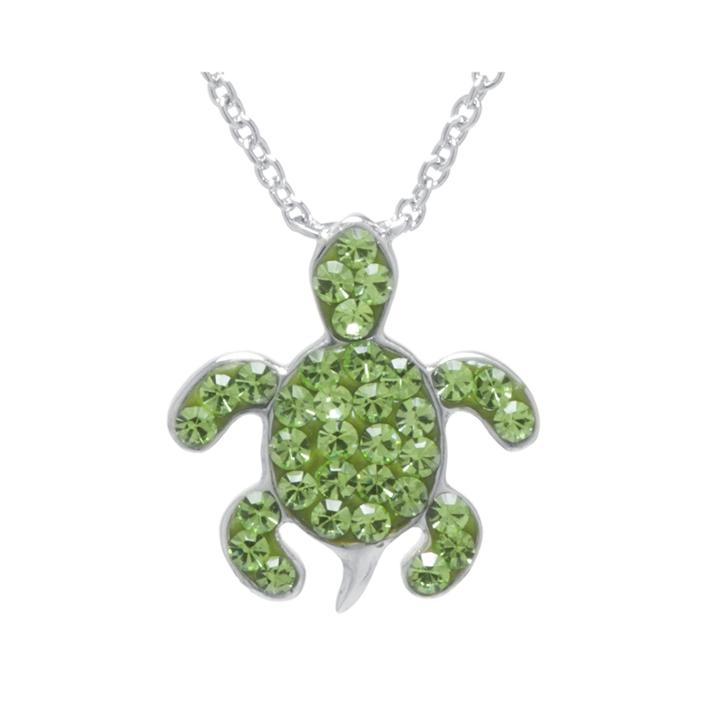 Silver Plated Green Crystal Turtle Pendant Necklace