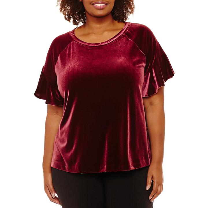 Worthington Short Sleeve Velvet Blouse-plus