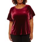 Worthington Short Sleeve Velvet Blouse-plus