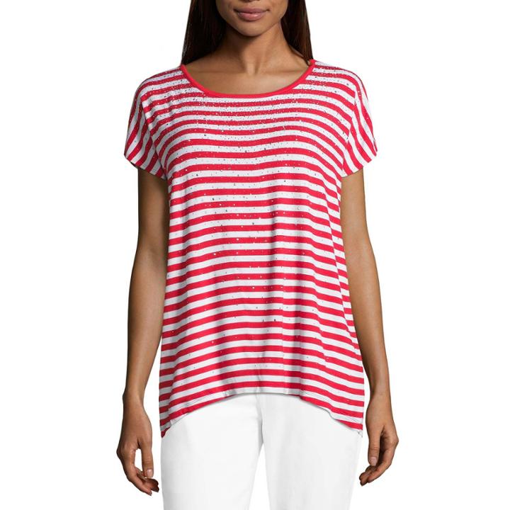 Liz Claiborne Short Sleeve Crew Neck Stripe T-shirt-womens