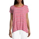 Liz Claiborne Short Sleeve Crew Neck Stripe T-shirt-womens