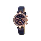 Burgi Womens Diamond Accent Rose-tone Blue Strap Watch