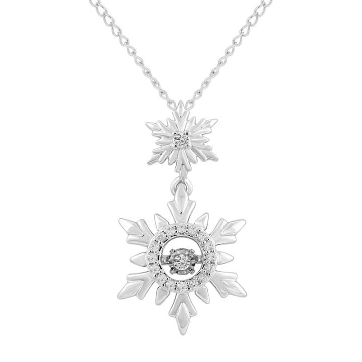 Enchanted Disney Fine Jewelry Womens 1/10 Ct. T.w. Genuine White Diamond Star Frozen Pendant Necklace