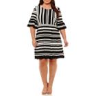 Studio 1 3/4 Sleeve Stripe Fit & Flare Dress-plus