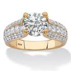 Diamonart Womens 2 3/4 Ct. T.w. Round White Cubic Zirconia Gold Over Silver Engagement Ring