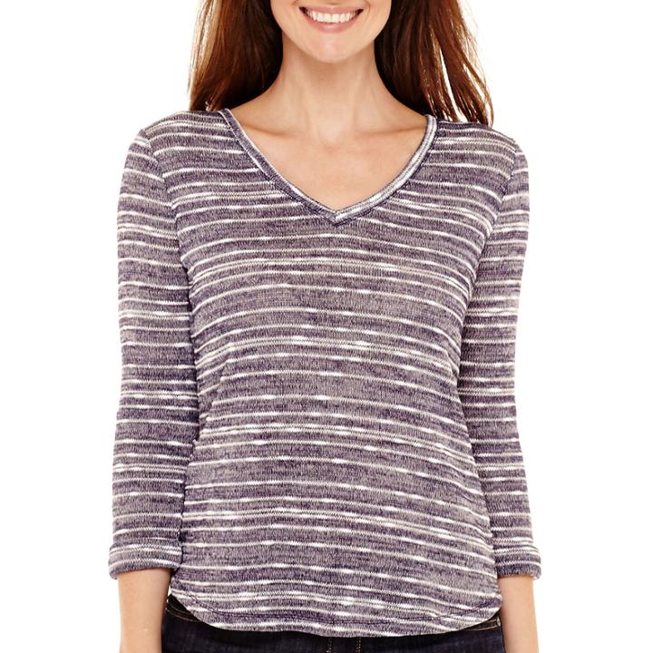 Liz Claiborne 3/4-sleeve Striped Knit T-shirt