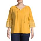 St. John's Bay 3/4 Embroidered Bell Sleeve Peasant Blouse - Plus