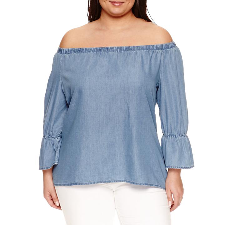 Bisou Bisou Long Sleeve Off The Shoulder Woven Blouse-plus