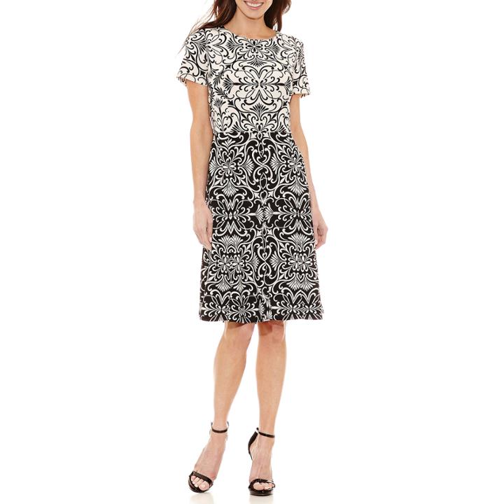 Liz Claiborne Short Sleeve Pattern Fit & Flare Dress