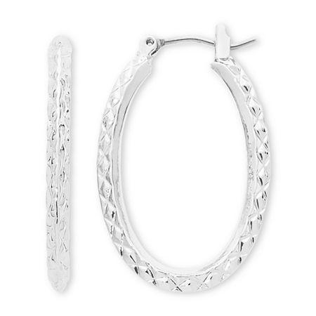 Liz Claiborne Silver-tone, Textured Oval Hoop Earrings
