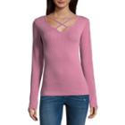 Arizona Long Sleeve Rib Knit Top- Juniors