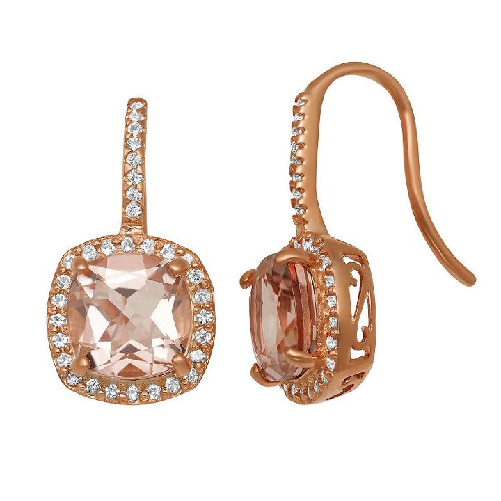 Simulated Pink Morganite 14k Rose Gold Over Silver 21.2mm Square Hoop Earrings