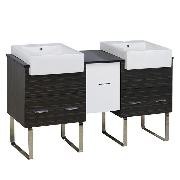 59.5-in. W Floor Mount White-dawn Grey Vanity Setfor 1 Hole Drilling Black Galaxy Top
