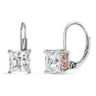 Sterling Silver Two-tone Square Filigree Sides Leverback Earrings Featuring Swarovski Zirconia