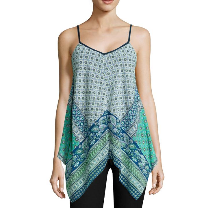By & By Sleeveless Printed Chiffon Hanky Top
