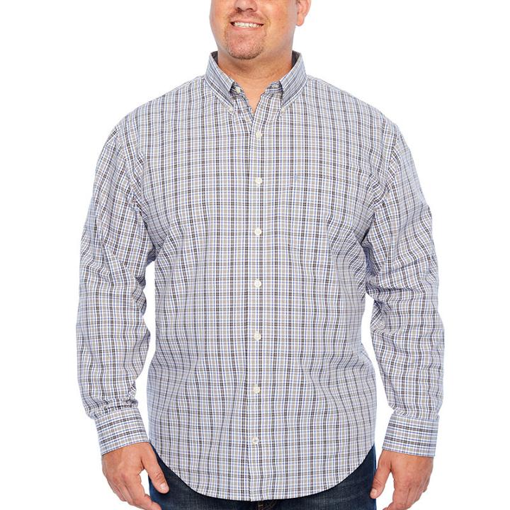 Izod Ls Premium Essential Woven Long Sleeve Plaid Button-front Shirt-big And Tall