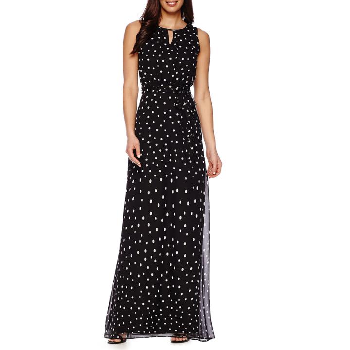 Danny & Nicole Sleeveless Polka Dot Chiffon Maxi Dress