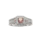 1 1/4 Ct. T.w. Diamond And Genuine Pink Morganite Sterling Silver Bridal Ring