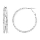 Sensitive Ears Silver-tone Hammered Double Hoop Earrings