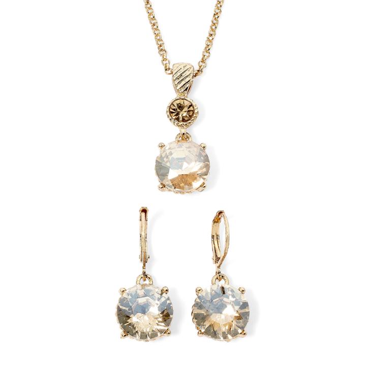 Monet Champagne Crystal Earring And Necklace Boxed Set