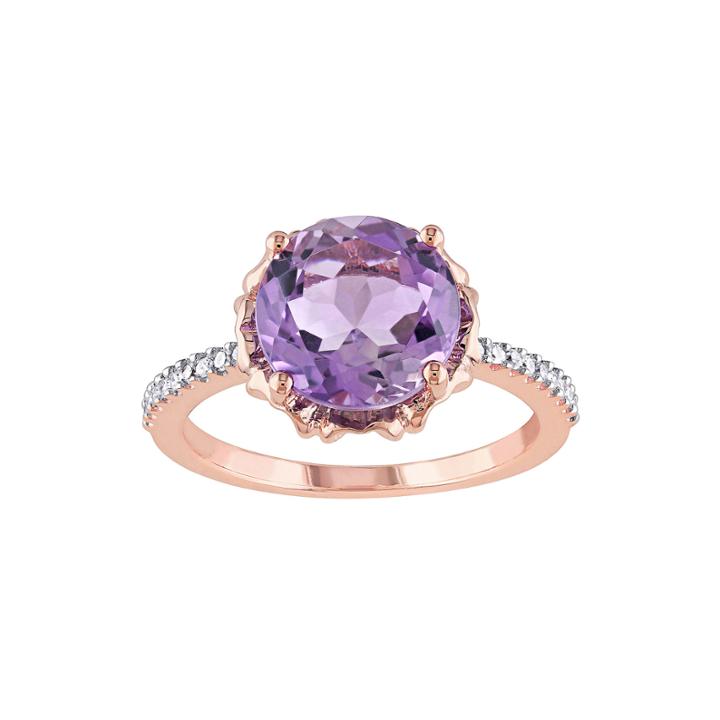 Genuine Amethyst And 1/10 Ct. T.w. Diamond 10k Rose Gold Ring