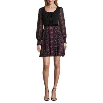 Coffee & Cake Long Sleeve Floral A-line Dress-juniors