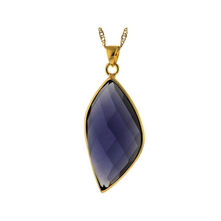 Athra Purple Glass Stone Marquise Pendant Necklace