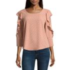 Almost Famous Long Sleeve Scoop Neck Crepe Blouse-juniors