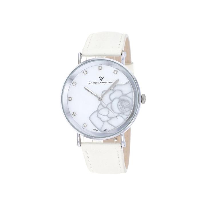 Christian Van Sant Fleur Womens Mother-of-pearl White Leather Bracelet Watch