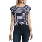 Cut And Paste Short Sleeve Scoop Neck Stripe T-shirt-womens Juniors