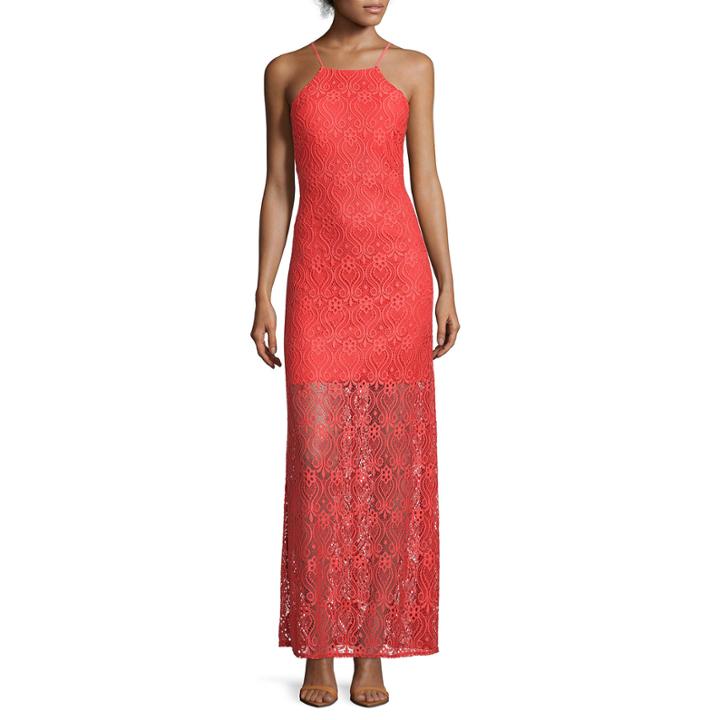 Bisou Bisou Halter Neck Crochet Lace Maxi Dress