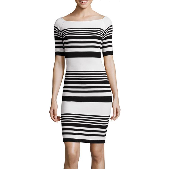Bisou Bisou Short-sleeve Striped Sheath Dress
