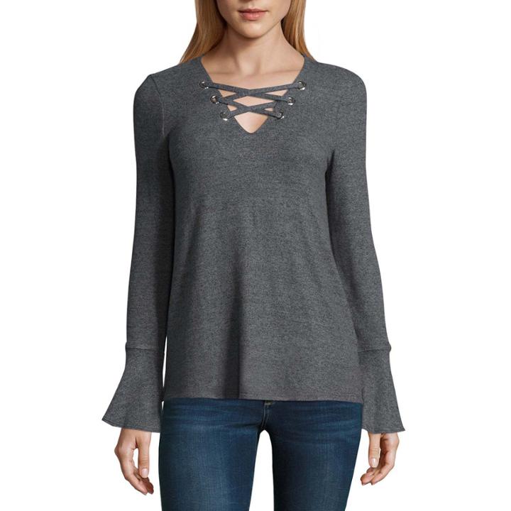 By & By Long Sleeve V Neck Pullover Sweater-juniors