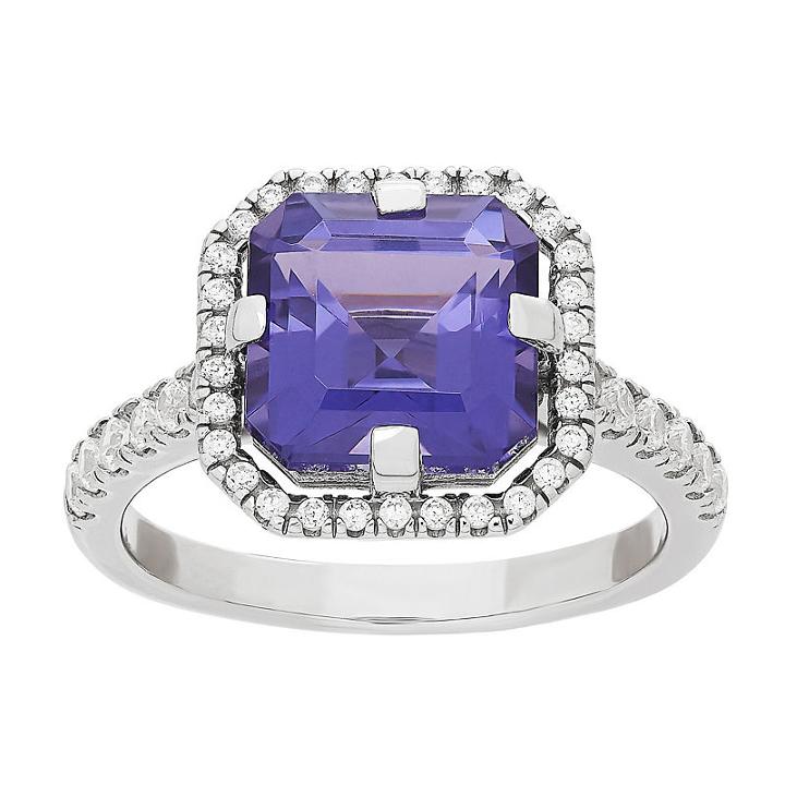 Womens Simulated Tanzanite Purple Sterling Silver Cocktail Ring
